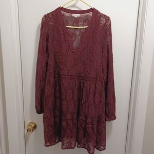 Maroon Dress Crochet Print Dress by Skylar and Jade